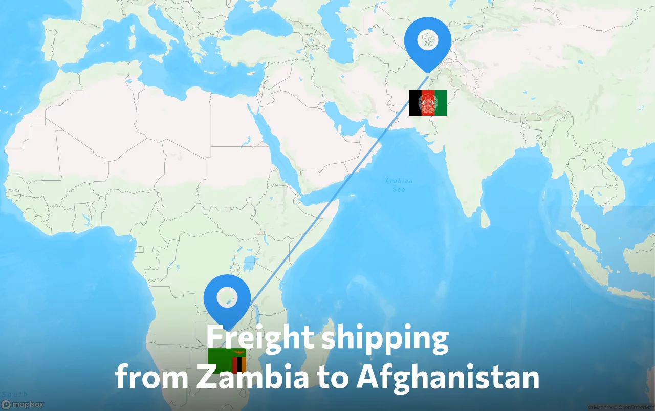 Shipping route from Zambia to Afghanistan