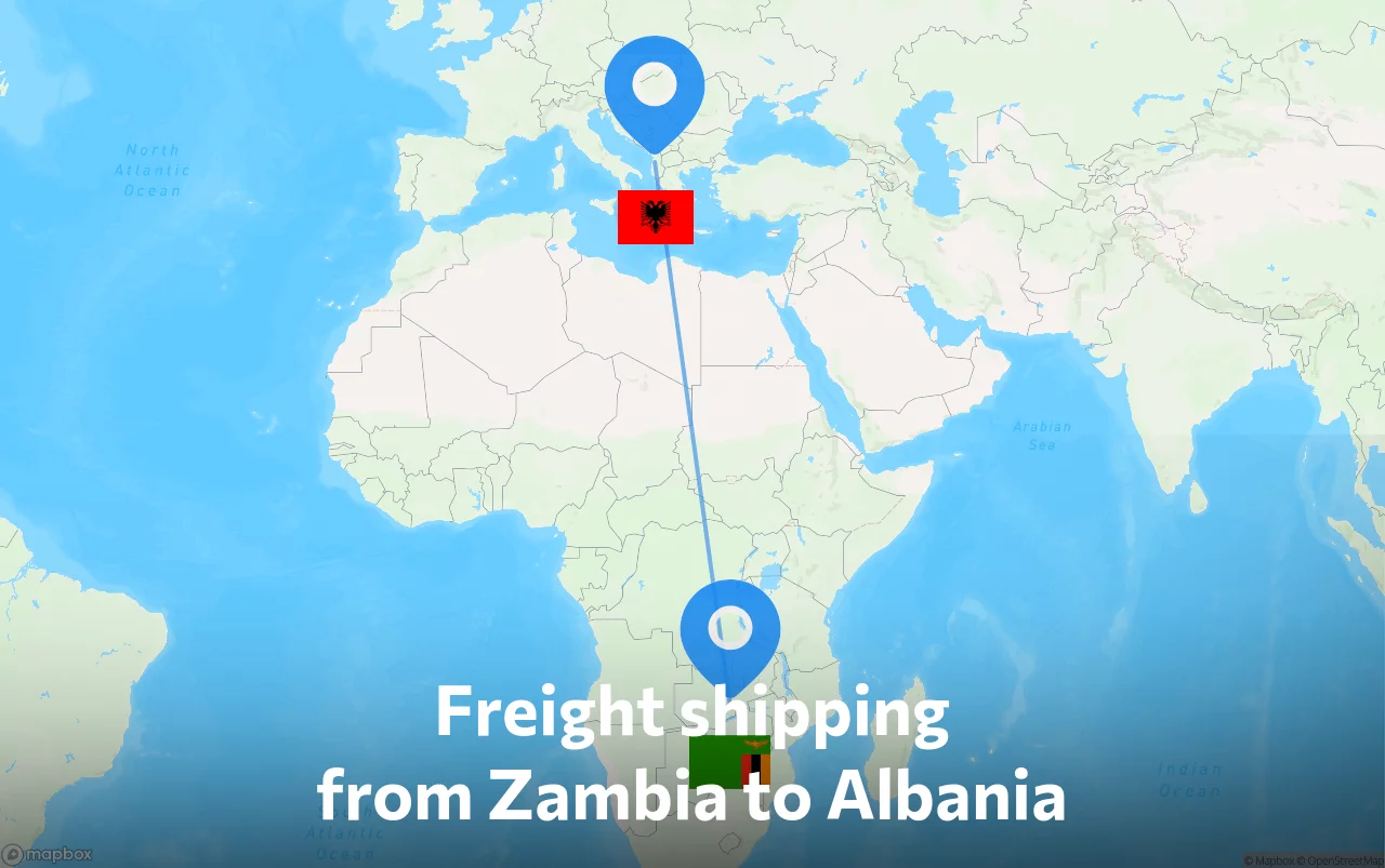 Shipping route from Zambia to Albania
