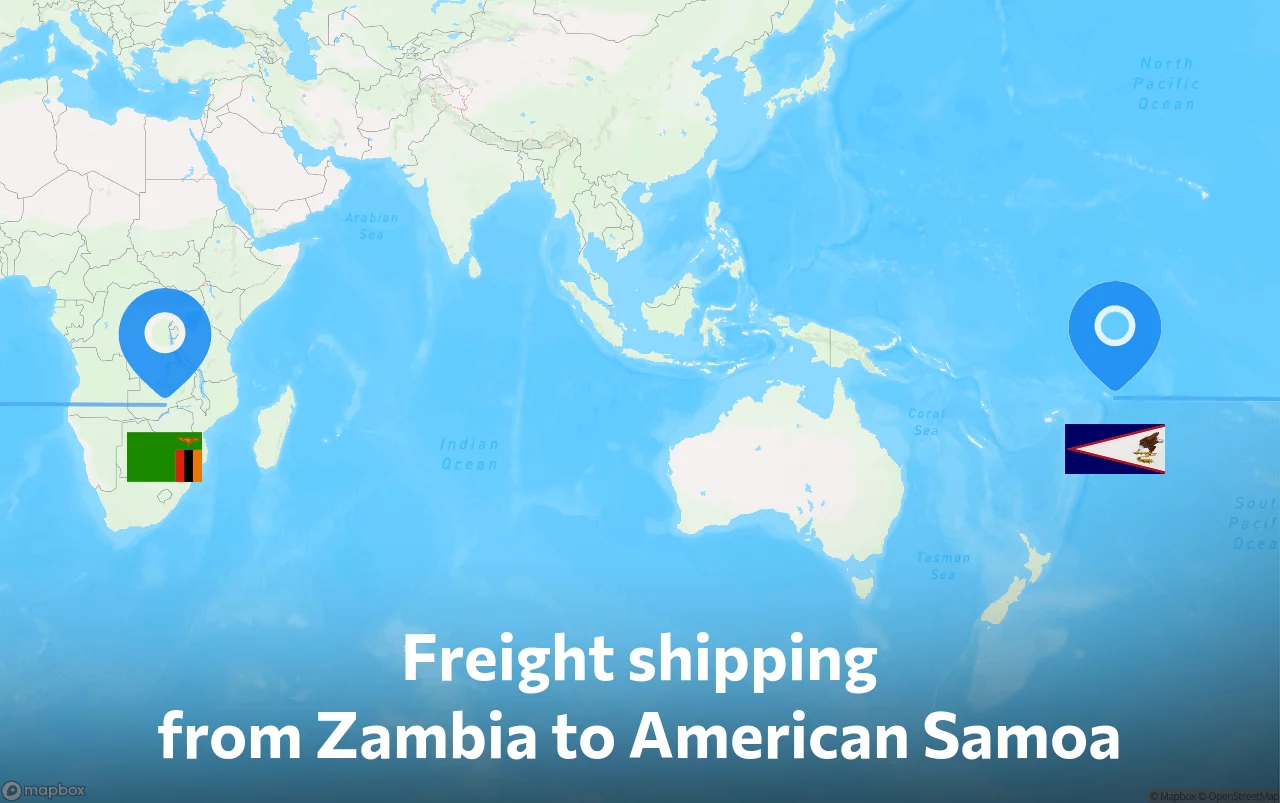 Shipping route from Zambia to American Samoa