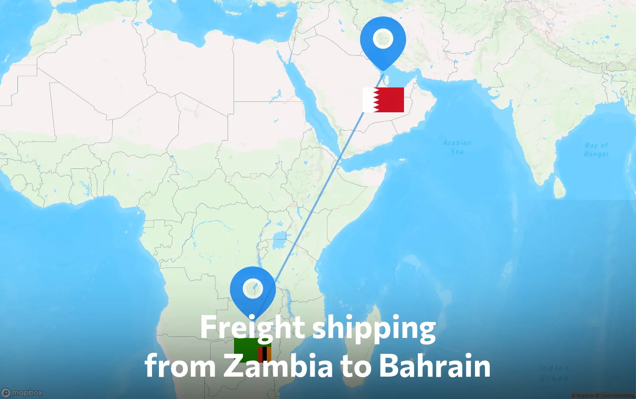 Shipping route from Zambia to Bahrain