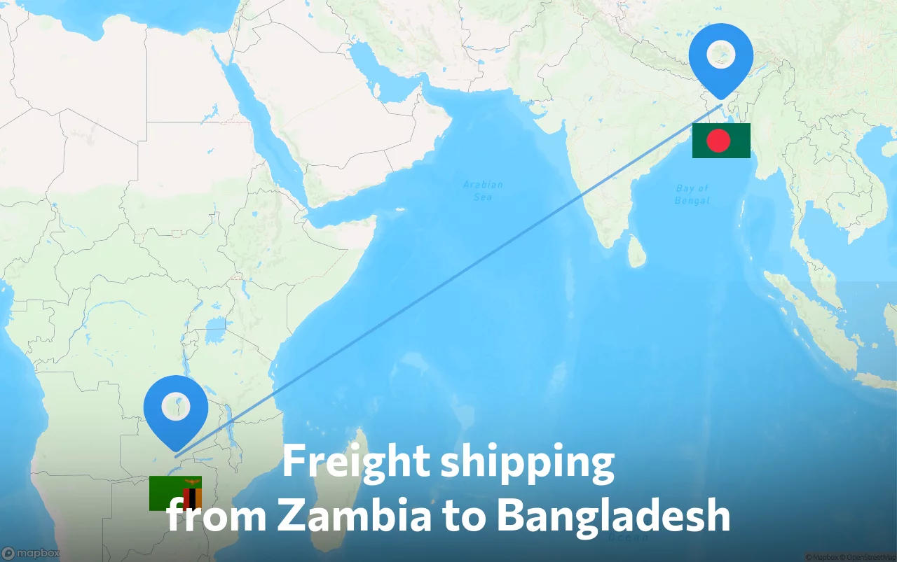 Shipping route from Zambia to Bangladesh