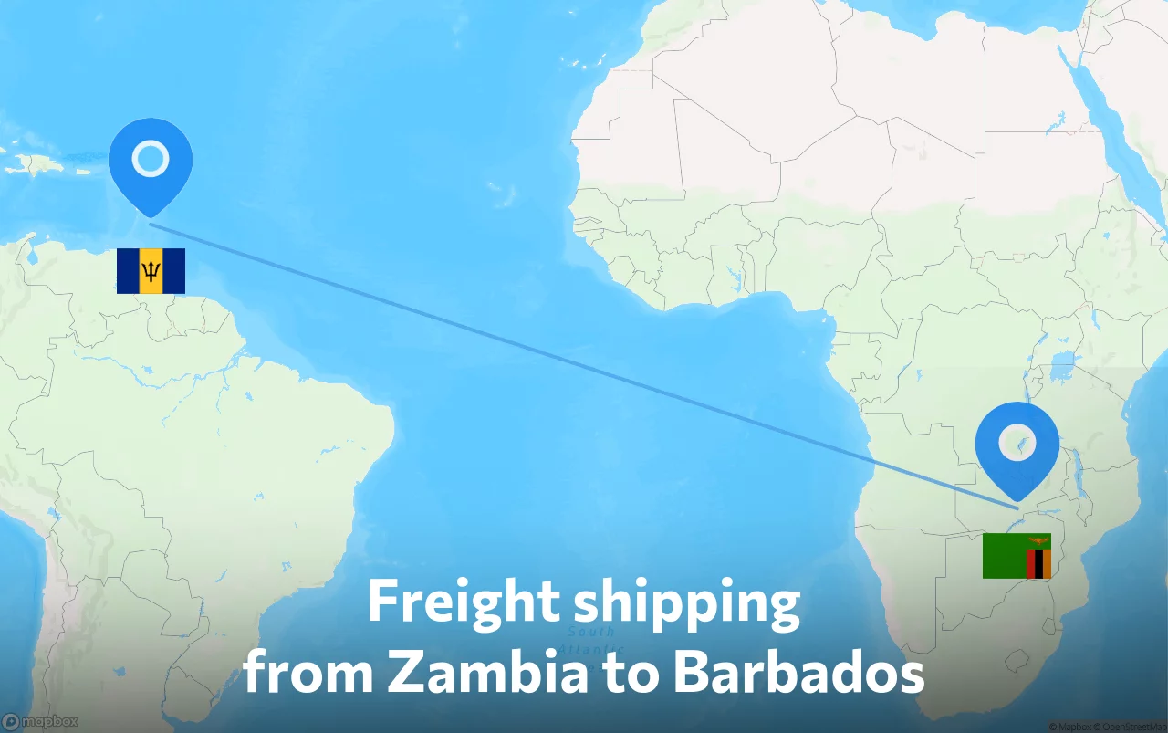 Shipping route from Zambia to Barbados