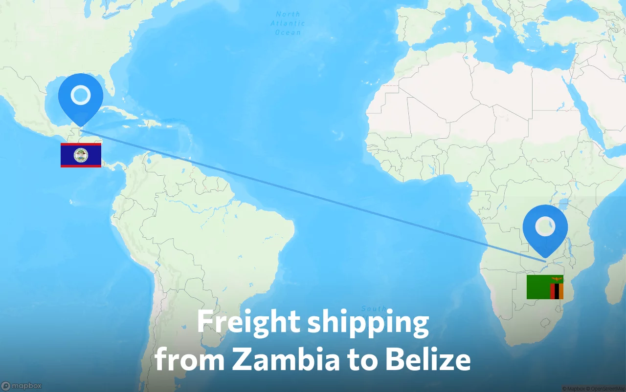 Shipping route from Zambia to Belize