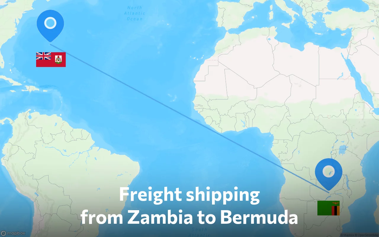 Shipping route from Zambia to Bermuda