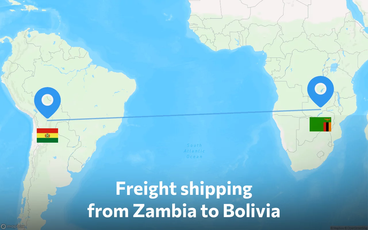 Shipping route from Zambia to Bolivia