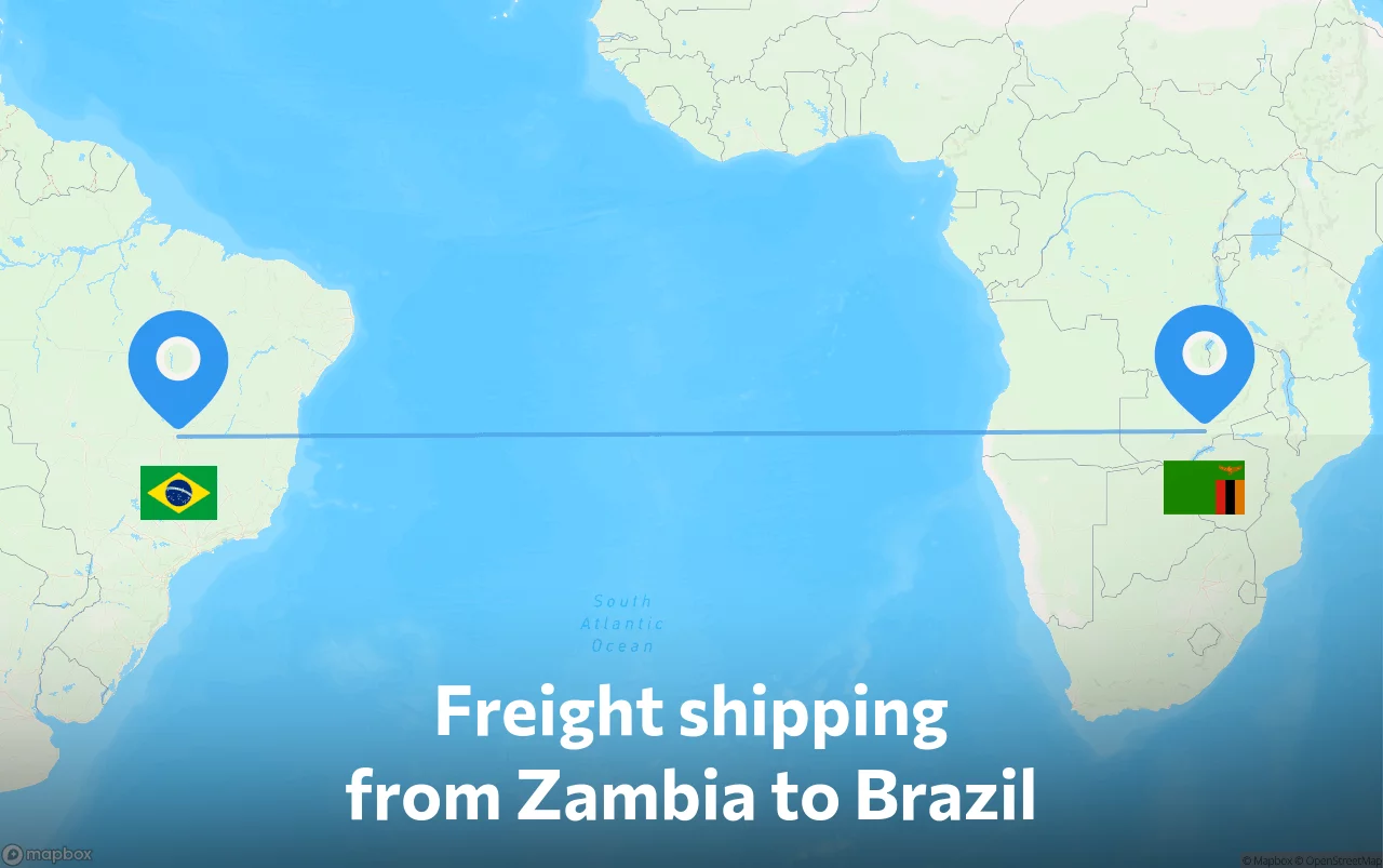 Shipping route from Zambia to Brazil