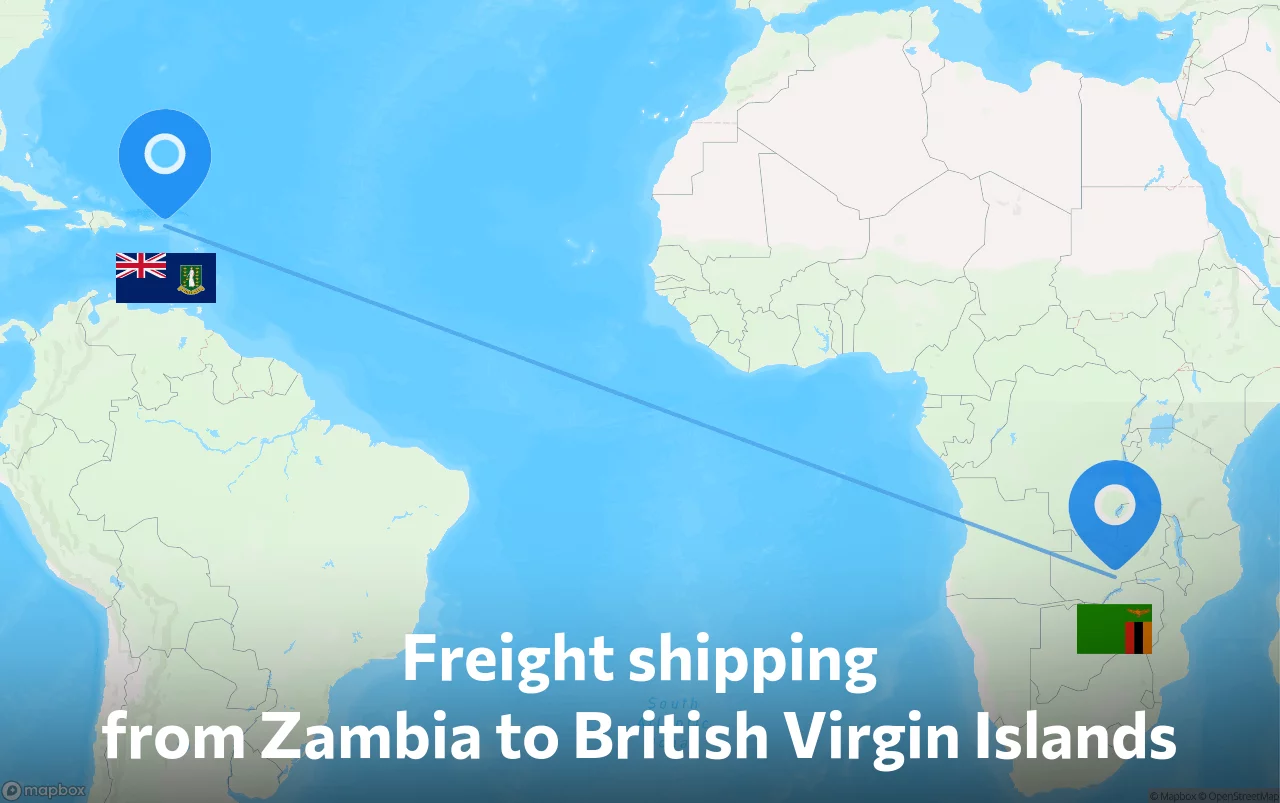 Shipping route from Zambia to British Virgin Islands