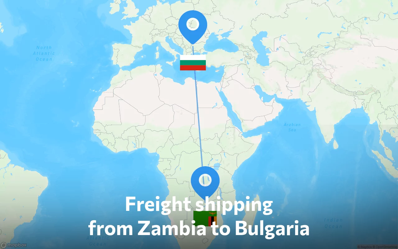 Shipping route from Zambia to Bulgaria