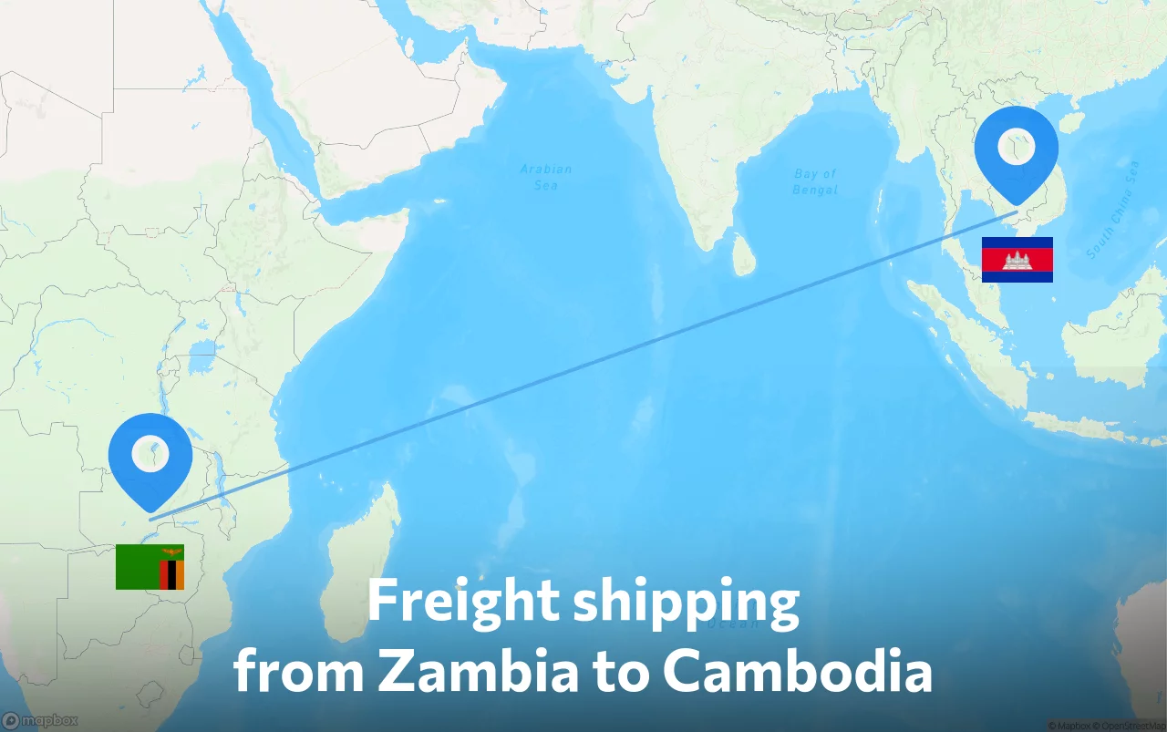 Shipping route from Zambia to Cambodia