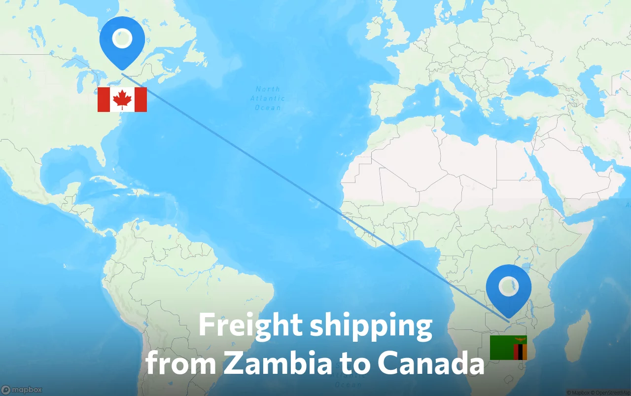 Shipping route from Zambia to Canada