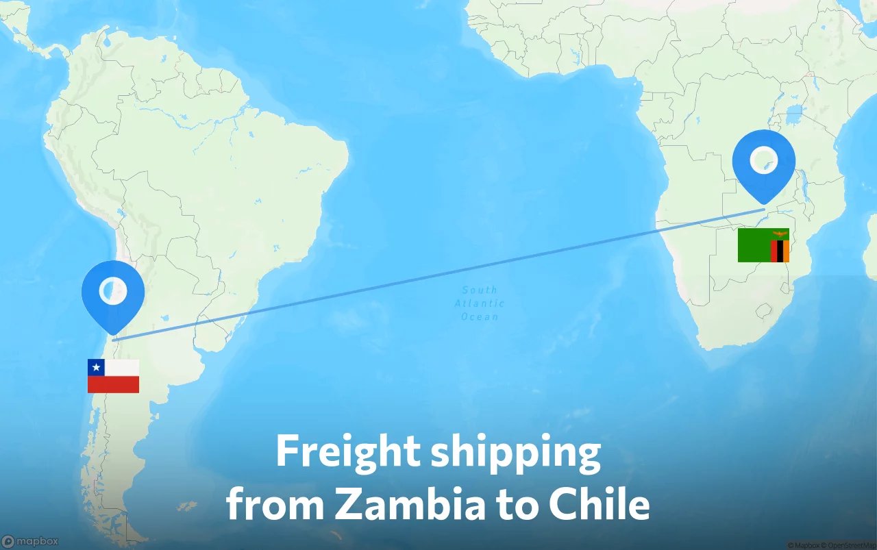 Shipping route from Zambia to Chile