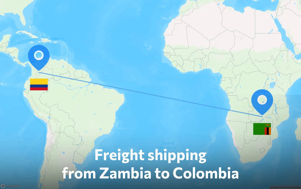 Shipping route from Zambia to Colombia