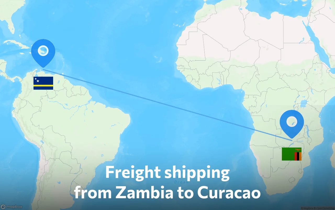Shipping route from Zambia to Curacao
