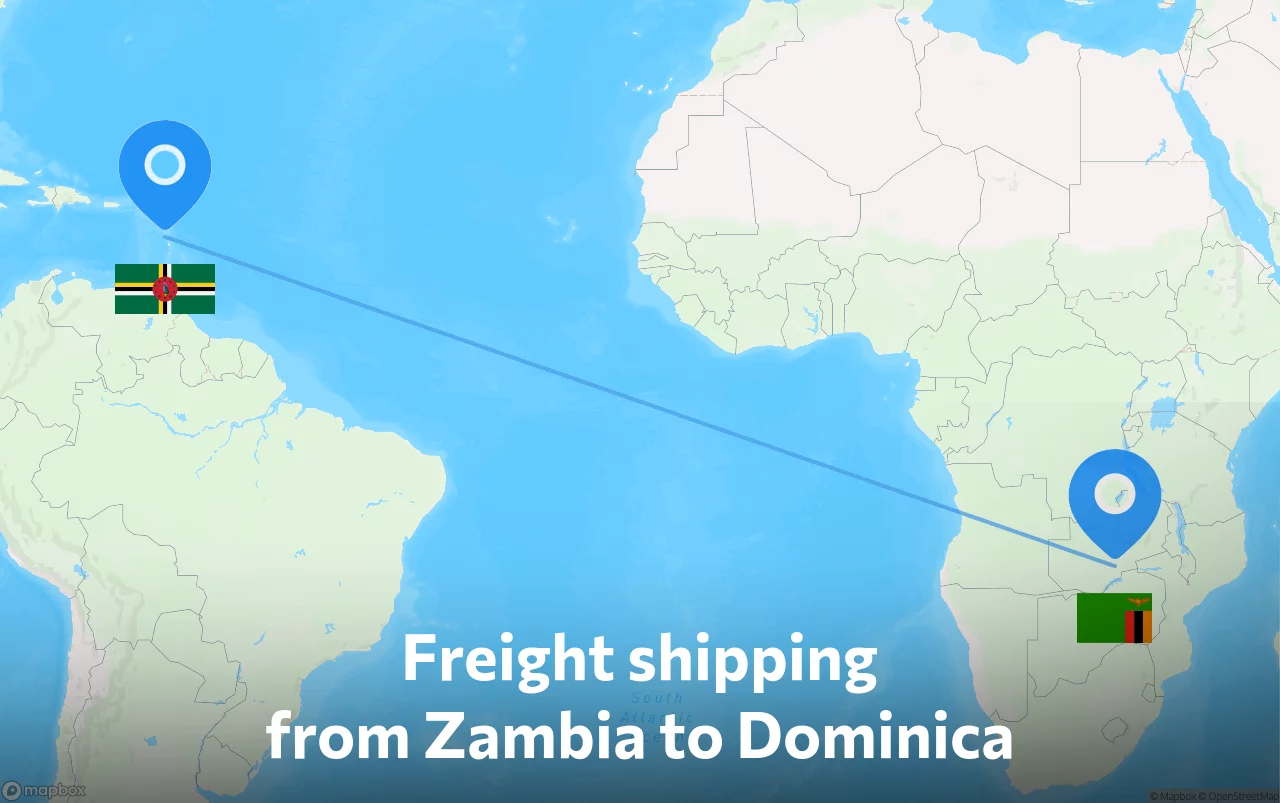 Shipping route from Zambia to Dominica
