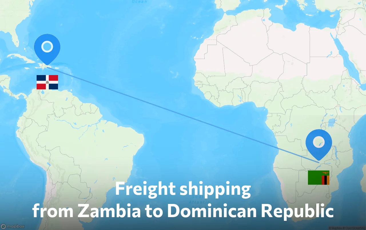 Shipping route from Zambia to Dominican Republic