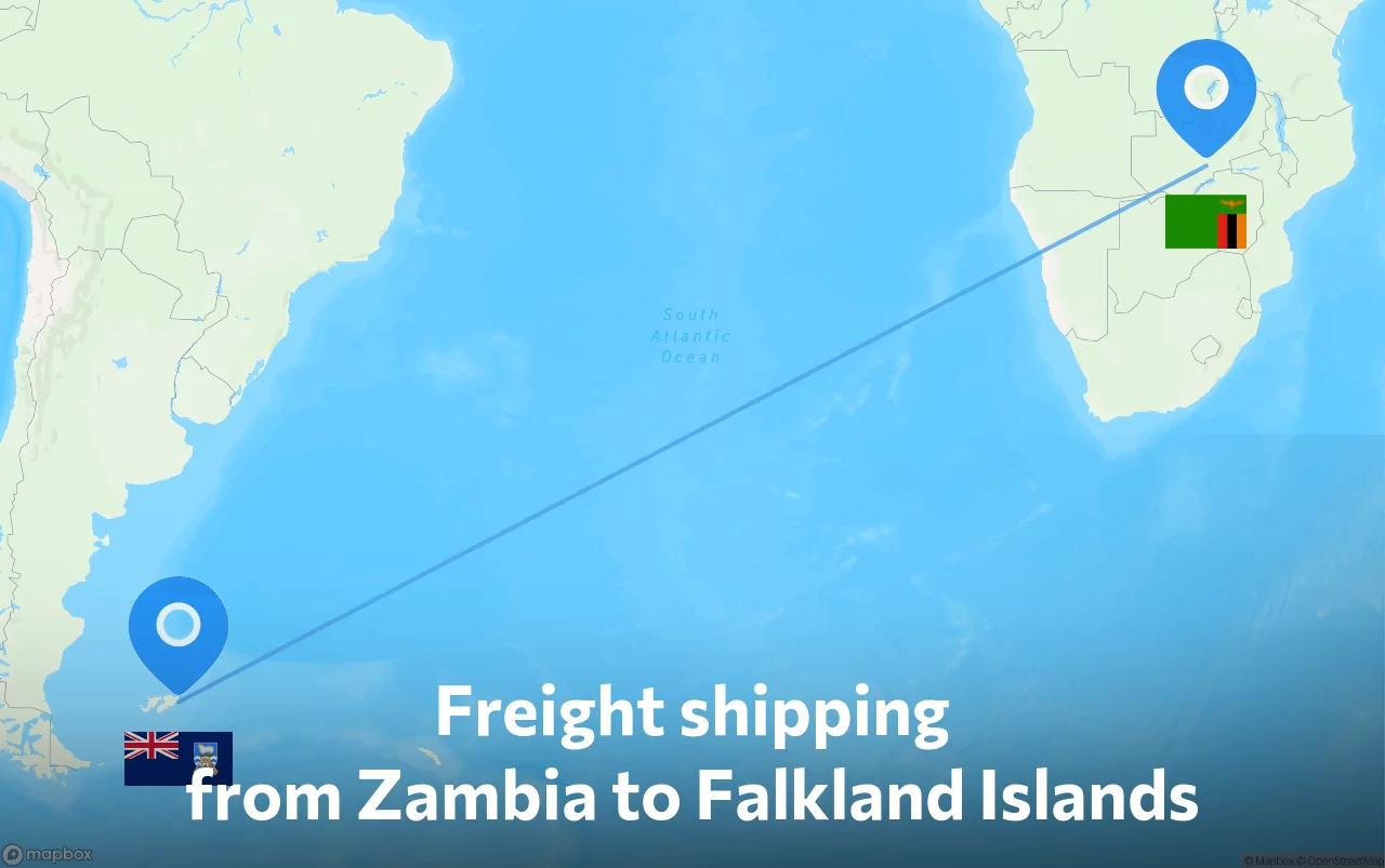 Shipping route from Zambia to Falkland Islands