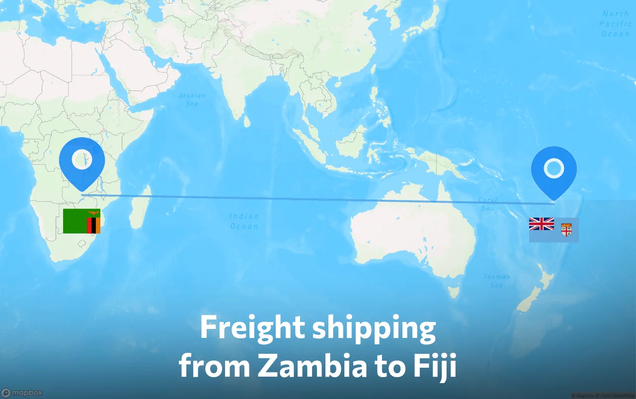 Shipping route from Zambia to Fiji