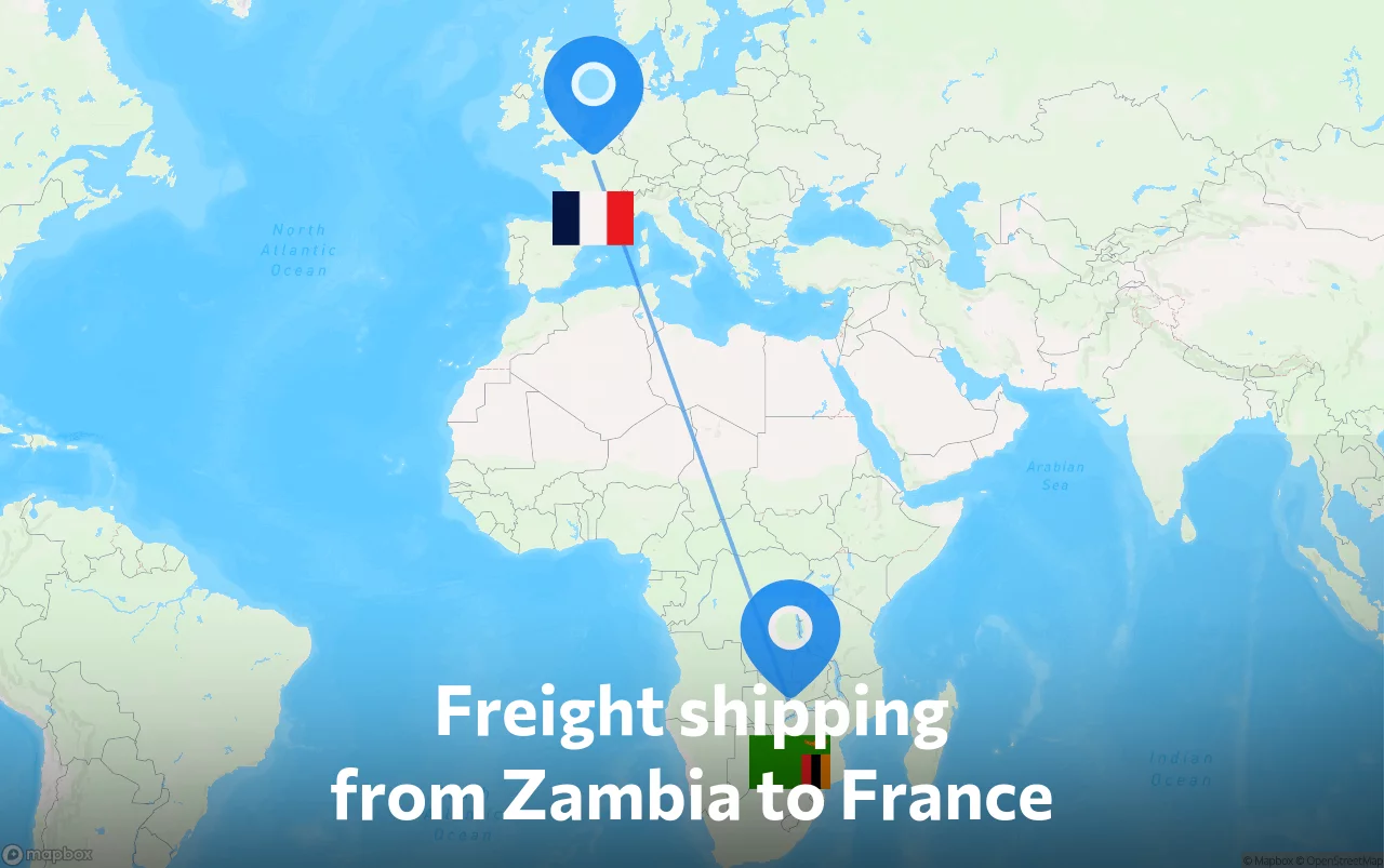 Shipping route from Zambia to France