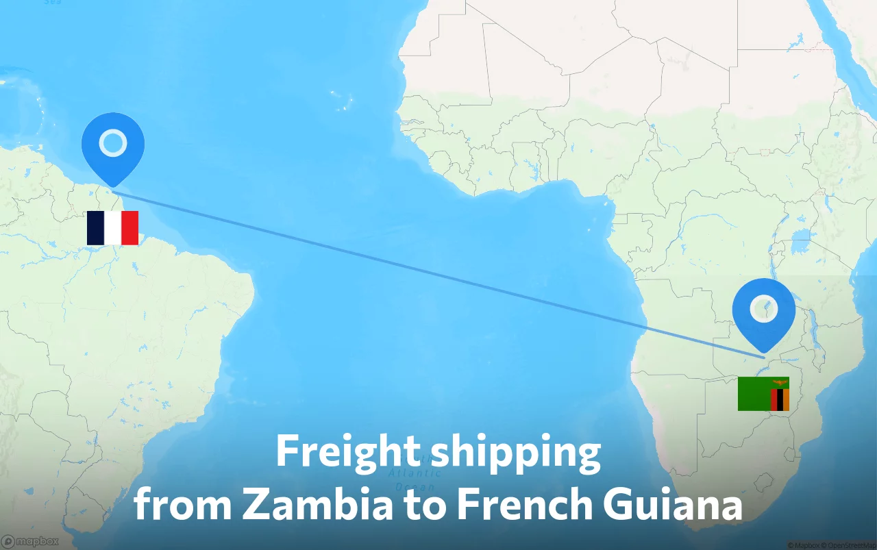 Shipping route from Zambia to French Guiana