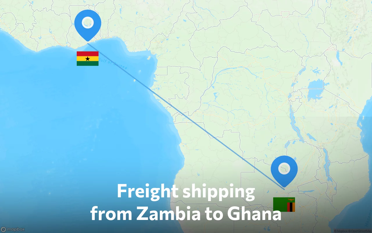 Shipping route from Zambia to Ghana