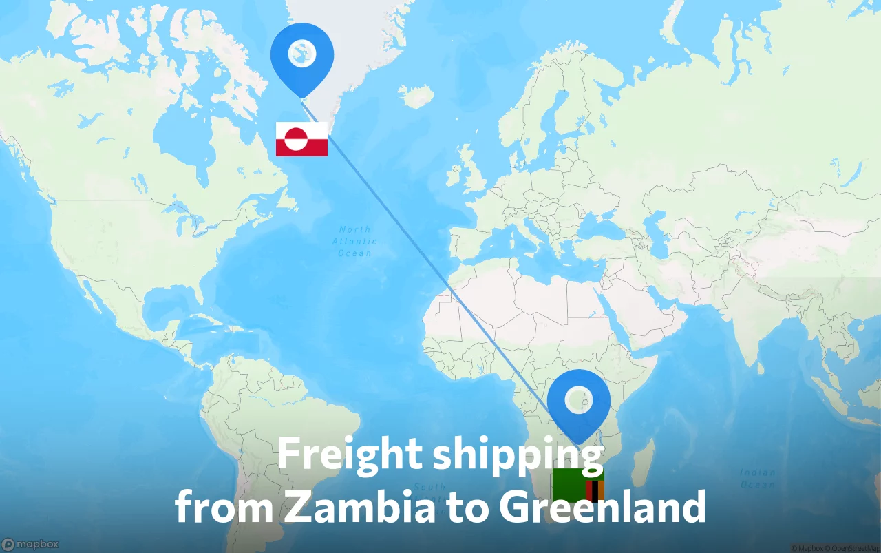 Shipping route from Zambia to Greenland