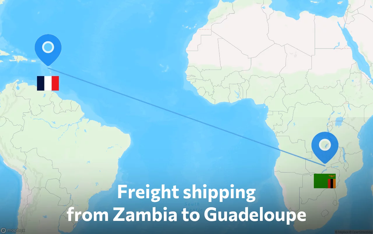 Shipping route from Zambia to Guadeloupe