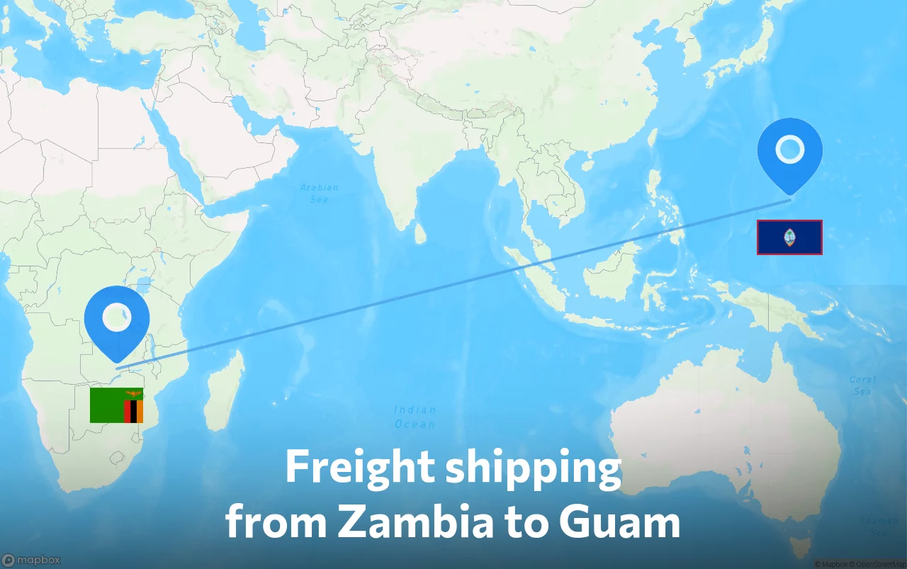 Shipping route from Zambia to Guam