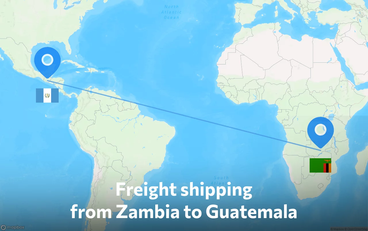 Shipping route from Zambia to Guatemala