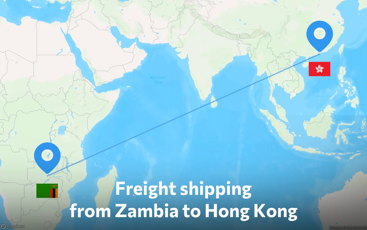 Shipping route from Zambia to Hong Kong