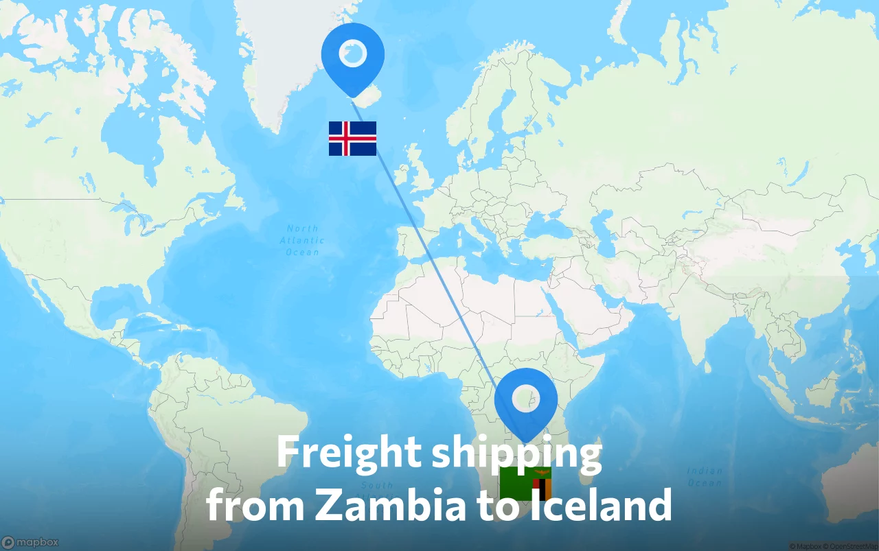 Shipping route from Zambia to Iceland