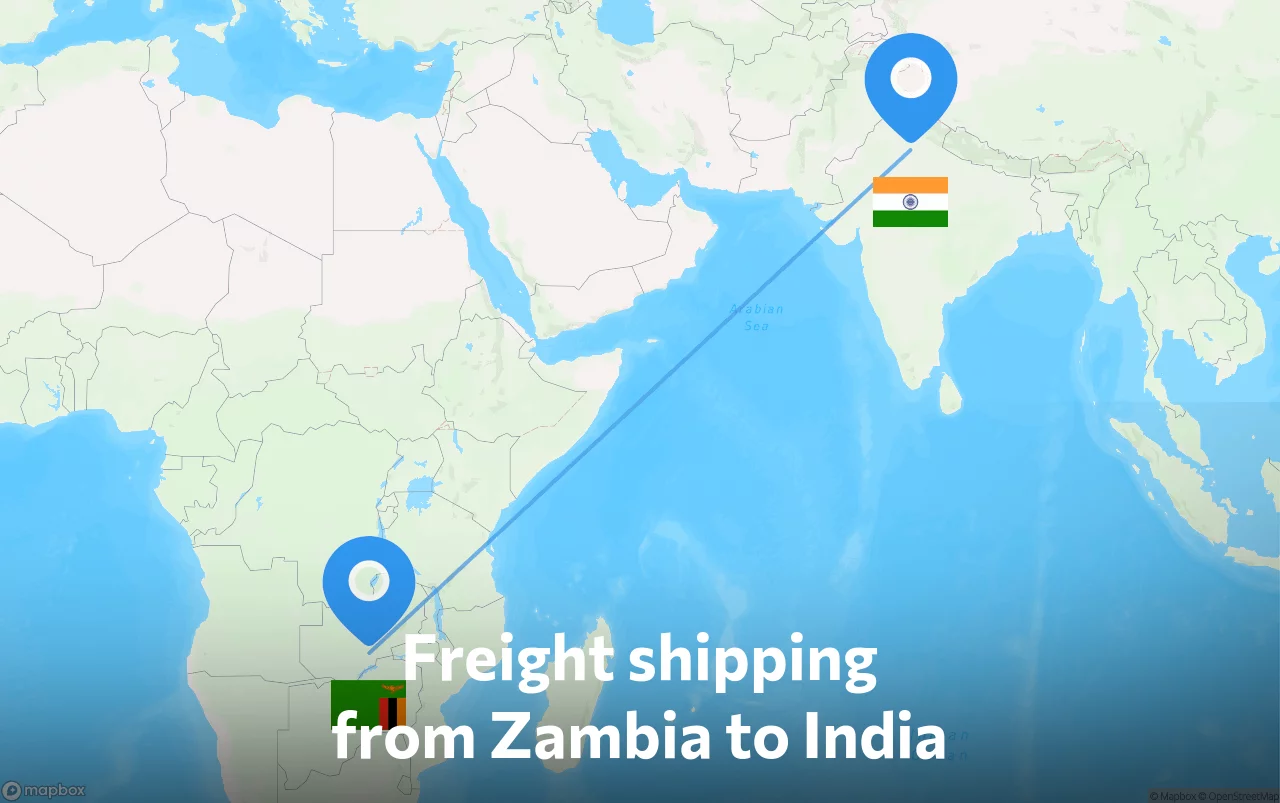 Shipping route from Zambia to India