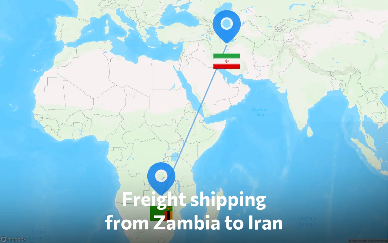 Shipping route from Zambia to Iran