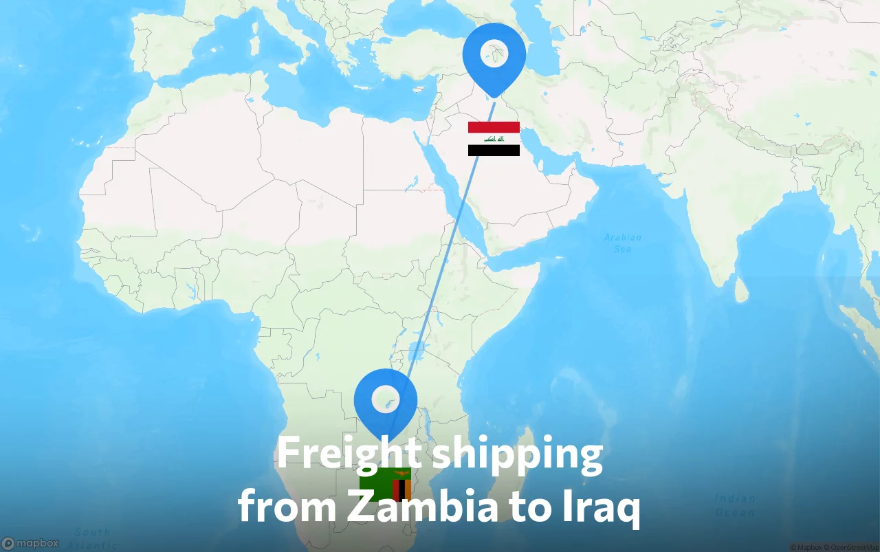 Shipping route from Zambia to Iraq