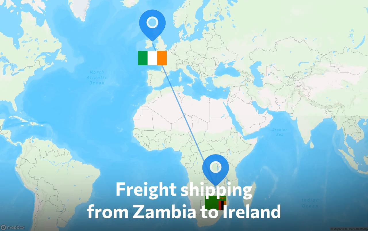 Shipping route from Zambia to Ireland