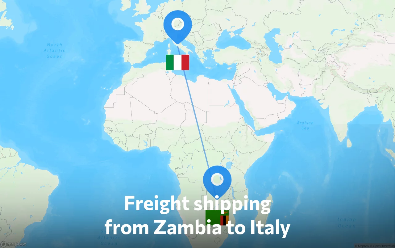 Shipping route from Zambia to Italy