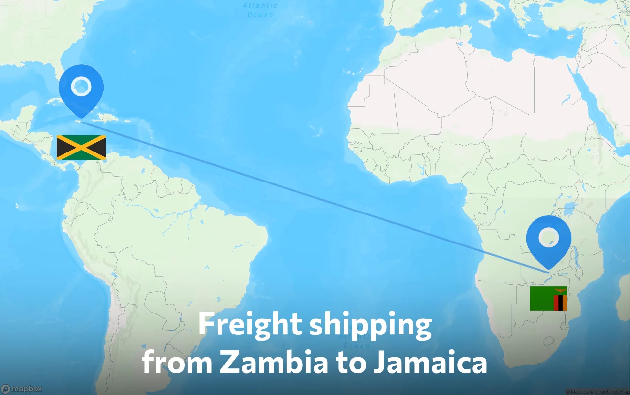 Shipping route from Zambia to Jamaica