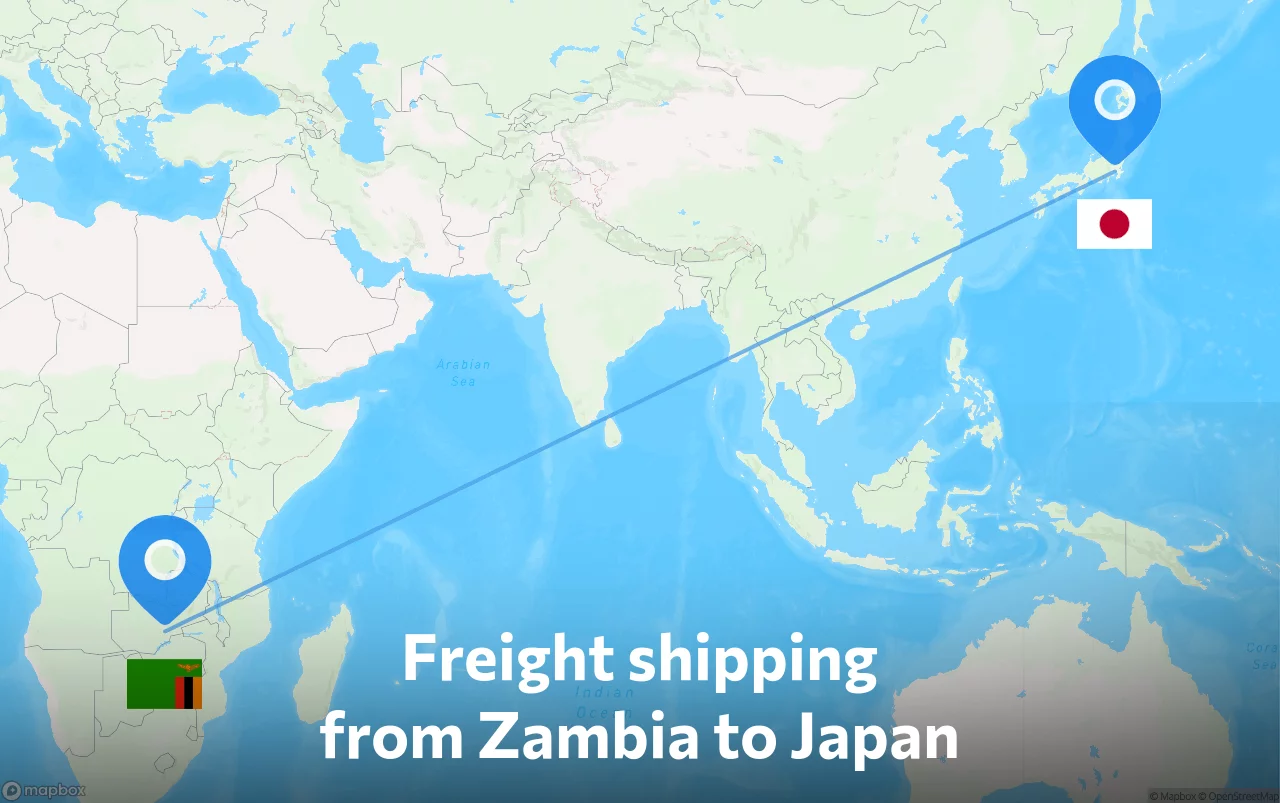 Shipping route from Zambia to Japan