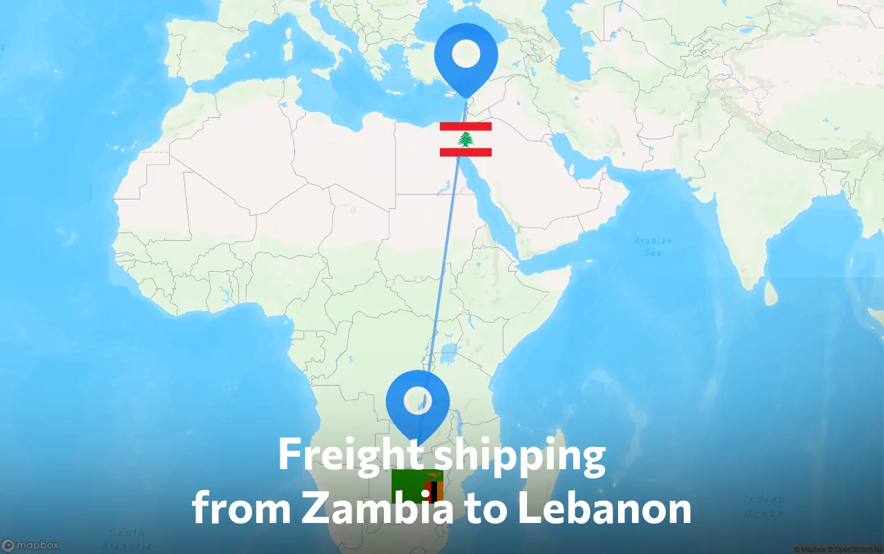 Shipping route from Zambia to Lebanon