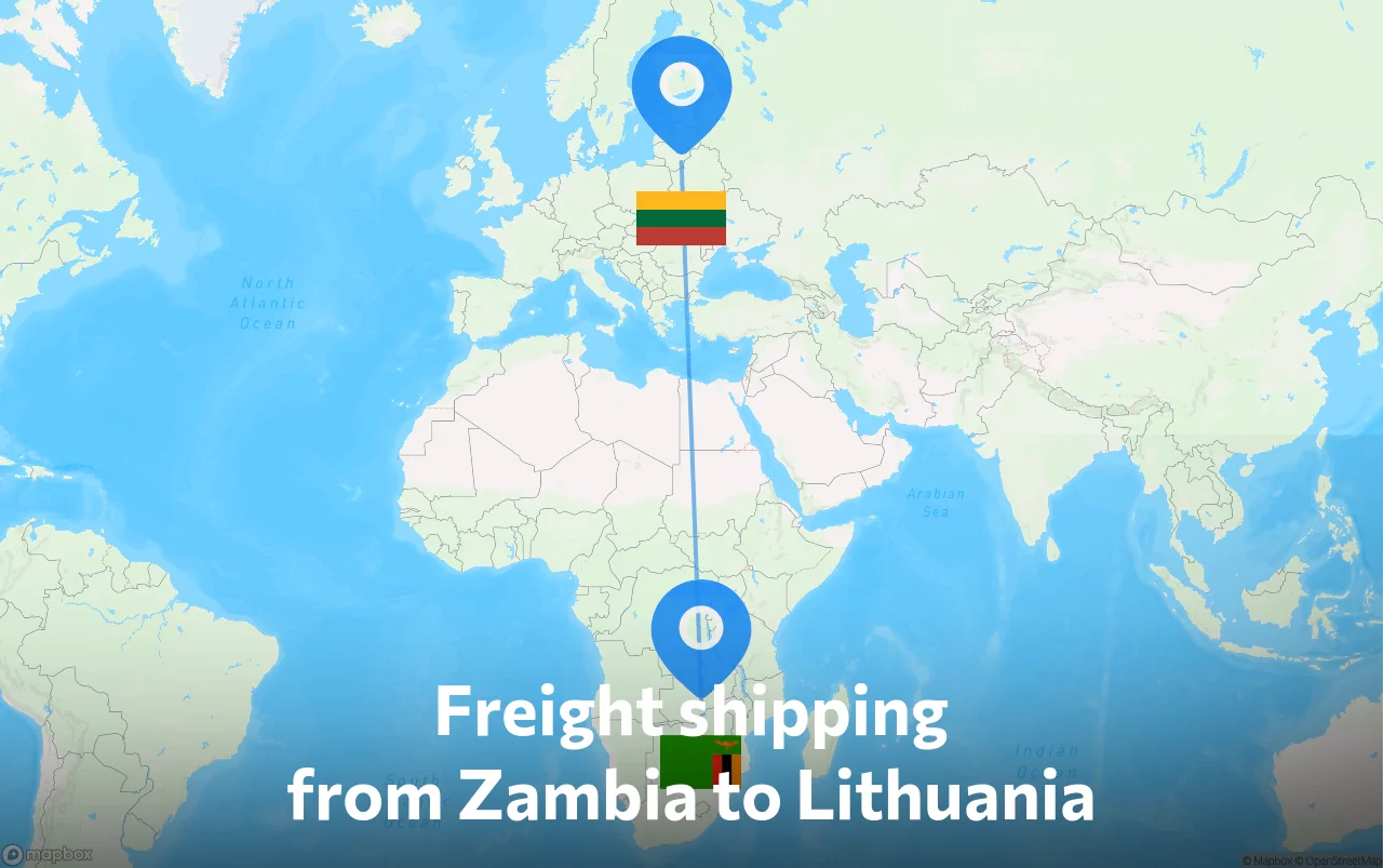 Shipping route from Zambia to Lithuania