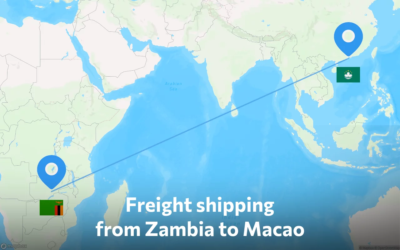 Shipping route from Zambia to Macao