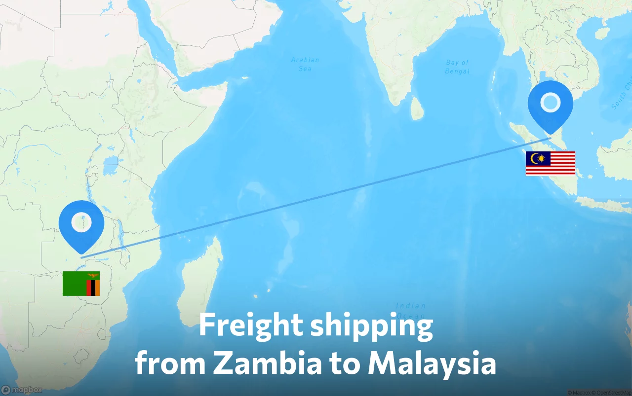 Shipping route from Zambia to Malaysia