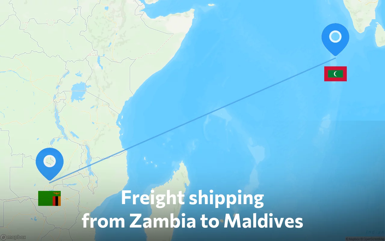 Shipping route from Zambia to Maldives