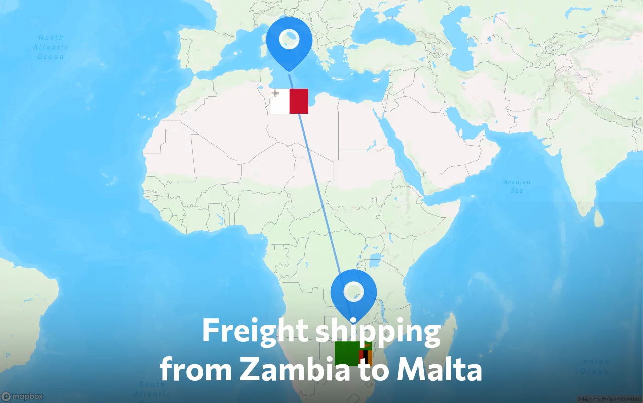 Shipping route from Zambia to Malta