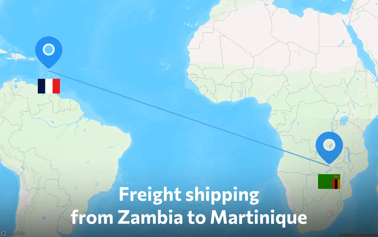 Shipping route from Zambia to Martinique