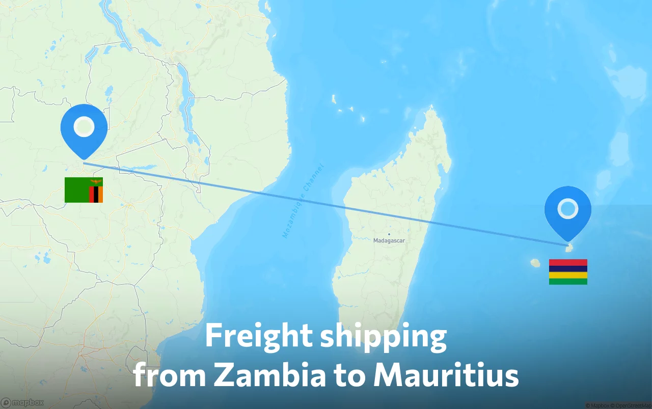 Shipping route from Zambia to Mauritius