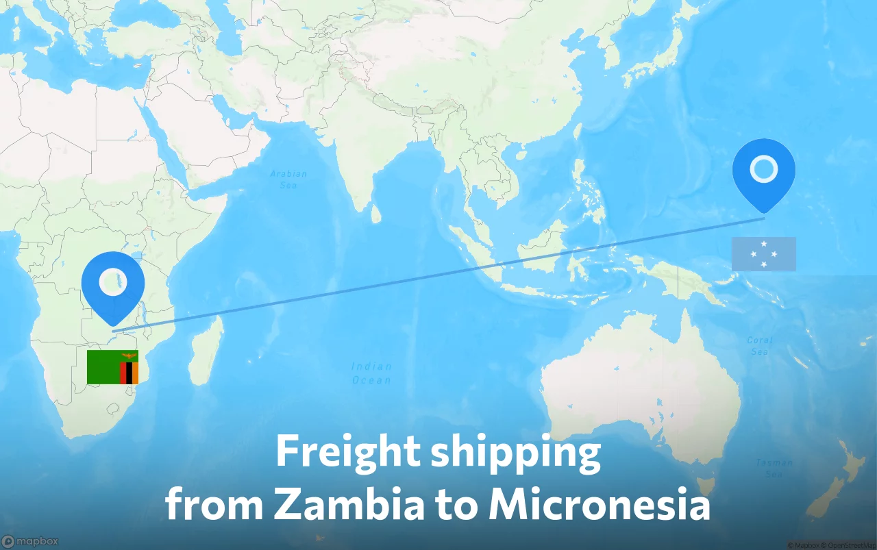 Shipping route from Zambia to Micronesia