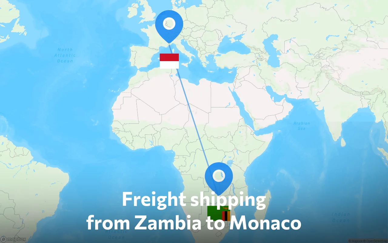 Shipping route from Zambia to Monaco