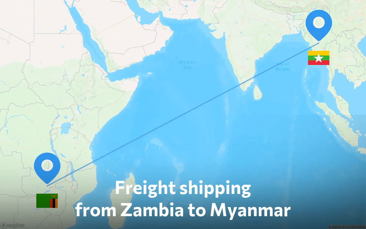Shipping route from Zambia to Myanmar