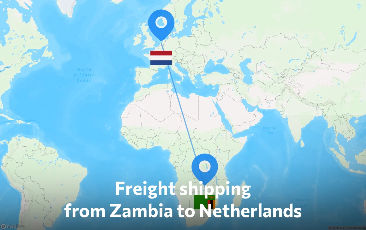 Shipping route from Zambia to Netherlands