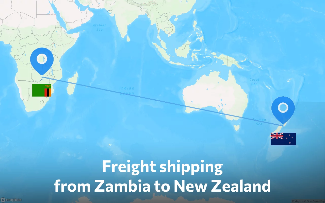 Shipping route from Zambia to New Zealand